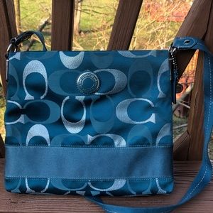 Coach teal cloth signature crossbody